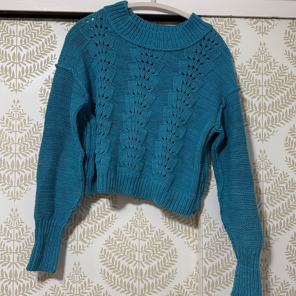 Free People Womens Bell Song Pullover Sweater Large Blue Long Sleeve Crew Neck